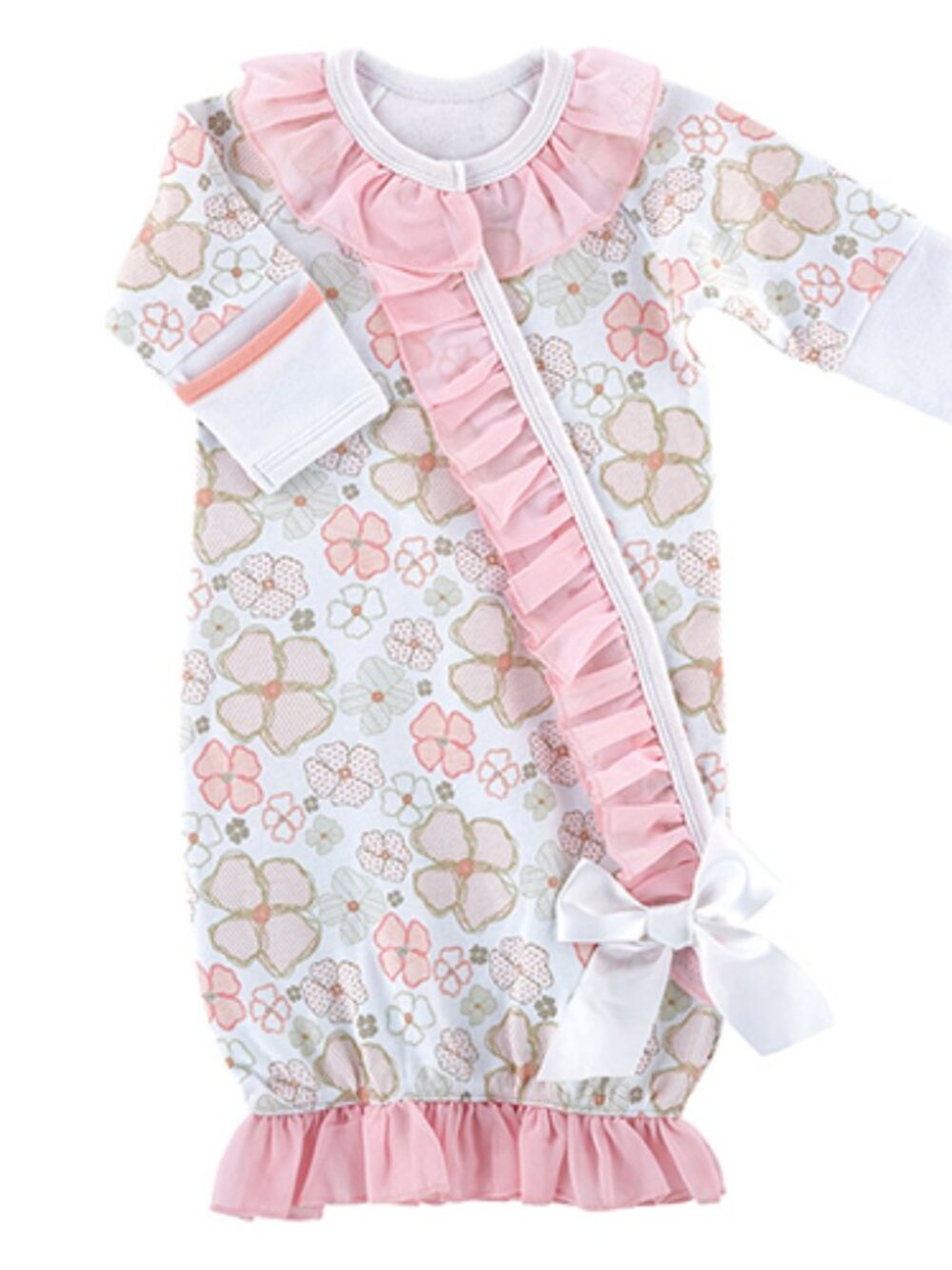 Stephan Baby: Baby Girl Pink Posies & Ruffle Sleeping Gown Size 0-6  NEW